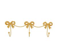 Brrnoo Bow Wall Hooks Decorative Bow Hooks Coat Triple Bows Matte Iron 14 Inch 3 Hook Rack French Inspired Wall Accent with Ball Tips for Towels Bags Robes Jewelry (Gold)