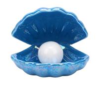 Brrnoo Ceramic Shell Lamp with Pearl Light Pattern LED Night Light for Bedside Table Living Room Decor Ocean Inspired Accent (Vintage Blue)