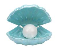 Brrnoo Ceramic Shell Lamp with Pearl Light Pattern LED Night Light for Bedside Table Living Room Decor Ocean Inspired Accent (Blue)