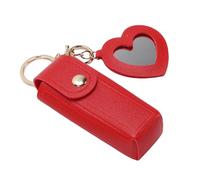 Brrnoo Chapstick Holder Keychain with Mirror, Lip Balm Holder and Lipstick Case for Purse, Portable PU Leather Lip Balm Key Chain, Travel Makeup Organizer, Cute Bag Charm Accessory (Red)