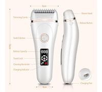 Brrnoo Curved Pearl Comb Trimmer Ladies Electric Shaver, LED Display, USB Rechargeable, Whole Body Hair Removal, Shaving Safely with Foam in the Shower or Bathtub (White)
