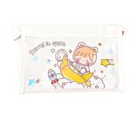 BRRNOO Cute Clear Cosmetic Bag Transparent Makeup Bag See-Through Toiletry Pouch with Smooth Metal Zipper Large Capacity for Travel Business Outdoor Storage (Moon Ship)