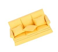 Brrnoo Dollhouse Couch With Pillow, Miniature Sofa With 3pcs Wood Cloth Dollhouse Furniture for Decoration (Yellow)