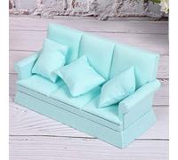 Brrnoo Dollhouse Couch With Pillow, Miniature Sofa With 3pcs Wood Cloth Dollhouse Furniture for Decoration (Blue)