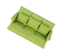 BRRNOO Dollhouse Couch With Pillow, Sofa Couch With 3pcs Wood Cloth for Dollhouse Decoration (Green)