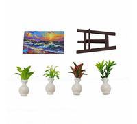 BRRNOO Dollhouse Miniature Plants Mini Potted Plants Miniature Painting Easel 4 Artificial Tiny Greenery with Mini Easel and Painting for Dollhouse Decoration Accessories (1 Set)