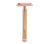 BRRNOO Double Sided Manual, Comfortable Sealing Knife Head Close Fitting Technology for Men and Women, with Zinc Alloy Brass Olive Wood Handle, Safe Shaving Beard and Armpit Hair (Gold)