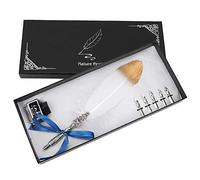 Brrnoo European Vintage Plume Fountain Pen Quill Dip Pen Set Premium Calligraphy Writing Tool for Artists Writers Students Zinc Alloy Plume Blue Black White 25 30cm 5 Nibs Ink (White)