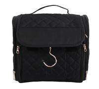 BRRNOO Hanging Toiletry Bag, Large Cosmetic Organizer with 3 Clear Compartments and Proof PVC Section, for Travel Toiletries Accessories Makeup Brushes (Black)