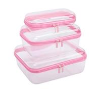 BRRNOO Hard Shell Zipper Case, 3 Pack Transparent Plastic Storage Container with Snap Lid, Stackable Watertight Organizer for Travel Toiletries Cosmetics Jewelry (3 in 1 Set (Thickness 120C))