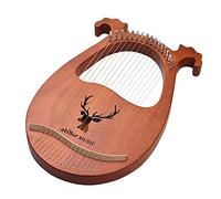 Brrnoo Harp, 16 String Lyre Harp Elk Pattern Solid Wood String Instrument Instruments Lap with Tuning Hammer Cleaning Cloth Picks for Beginners