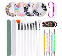 BRRNOO Nail Art Kit Set 15 Brushes 5 Dotting Pens 4 Rhinestone Boxes 10 Striping Tapes with Nail File Buffer for Nail Art Design Decorations