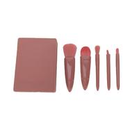 BRRNOO Professional Travel Makeup Brush Set 5 Piece Mini Cosmetic Brush Kit With Mirror Portable Complete Function Makeup Brushes For Women On The Go Plastic Glass Compact Case (Bean Pink)
