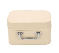 Brrnoo Quilted Makeup Case with Mirror, Cosmetic Bag, Vanity Case, HD Mirror, Lift Up Tray, Water Resistant PU Leather Travel Makeup Organizer for Women At Home or On the Go (Beige Small 24x17x14cm)