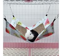 Brrnoo Small Animal Hammock, Cooling Mat with Cute Cartoon Prints, Summer Cooling for Hamster Guinea Pig Rabbit Chinchilla, Made of Nature Rattan and Cozy Cotton Fabric, Indoor and (Watermelon)