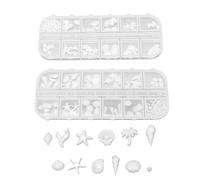 Brrnoo Summer Beach Nail Art Set 2 Boxes Ocean Nail Charms 24 Pcs Flat Back 3D Shell Conch Pearl Rhinestones with Elegant Metallic Texture for Manicure DIY Crafts