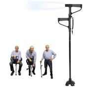 Brrnoo Walking Stick with LED Light, Folding, Adjustable, Non-Slip Double T-Handle, Metal, Black