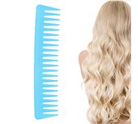 BRRNOO Wide Tooth Comb for Curly Hair Detangling Comb for Wet Dry Hair with Ergonomic Design U Shape Card Slot Non-Slip Grip Travel Friendly (Blue)