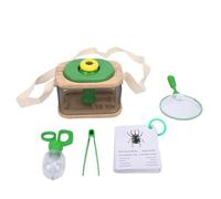 Brrnoo Wooden Observation Box with Magnifying Lens Identification Charts for Kids Outdoor Exploration Nature Study STEM Learning Tool