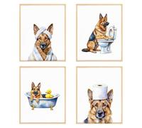 BRRNYOI German Shepherd Dog Bathroom Wall Art Posters Set of 4, German Shepherd Bathroom Decor, Funny Dog Toilet Canvas Prints Wall Decor for Bath Room Washroom Restroom, 8x10 Unframed