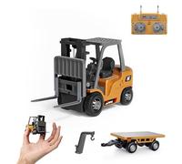 BRRRRT 1/64 Full Proportional RC Forklift Toy,8 Channel 2 Mode Mini Remote Control Forklift Truck with Flatbed Tow Truck,2 in 1 Transformable Lift Fork & Hook with Rechargeable Battery for 4+ Kids