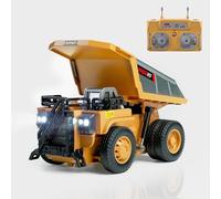 BRRRRT 1/64 RC Dump Truck,Mini Dump Truck Toy,8-Channel Remote Control Toy with Metal Bed & Light, RC Construction Vehicles,Type-C Built-In Battery,Birthday Gifts for Boys and Girls Age 3+