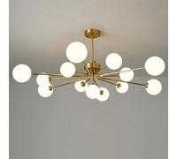 BRRSKBK 13 Light Antique Brass Milk Glass Chandelier Sputnik Mid Century Modern Ceiling Light Fixture Gold Farmhouse Large Pendant Light For Bedroom Dining Room Kitchen Island Living Room Foyer