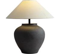 BRRSKBK 20.8'' Farmhouse Ceramic Urn Pot Table Lamp Black Rustic Table Lamp Vintage Antique Tall Table Lamp Retro Industrial Nightstand Lamp Entryway Desk Light For Bedroom Bedside Living Room