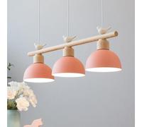 BRRSKBK 3 Light Linear Pendant Lights Kitchen Island Wood Industrial Pendant Lighting Fixture Birds Deco Metal Dome Nordic Modern Linear Chandelier For Dining Room Over Table Farmhouse Restaurant