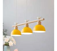 BRRSKBK 3 Light Linear Pendant Lights Kitchen Island Wood Industrial Pendant Lighting Fixture Birds Deco Metal Dome Nordic Modern Linear Chandelier For Dining Room Over Table Farmhouse Restaurant
