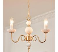 BRRSKBK 5 Light French Country White Chandelier Antique Brass Candle Chandelier For Foyer Vintage Gold Nordic Modern Hanging Pendant Light For Bedroom Dining Table Kitchen Living Room Bathroom