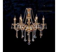 BRRSKBK 8-Light Candle Crystal Chandelier Amber Glass Gold French Country Chandelier For Living Room Farmhouse Hanging Pendant Light For Dining Room Living Room Bedroom Kitchen Island Foyer