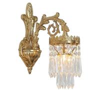 BRRSKBK Brass Crystal Wall Sconce European French Style 2 Light Antique Gold Mid Century Wall Light Double Lamp Vintage Wall Mounted Lamp For Bedroom Bedside Bathroom Living Room Hallway