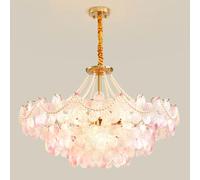 BRRSKBK Girls Chandelier For Bedroom Ceiling Pink Glass Flower Chandelier Blue Nordic Modern Hanging Pendant Light Fixtures Large Drum Chandelier For Dining Room Table Bathroom Kitchen Foyer