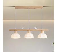BRRSKBK Milk Glass Linear Chandelier Bird Flower Pendant Lighting Fixture Kitchen Island Mid Century Modern Wood Pendant Light Vintage Rustic Farmhouse Chandelier For Dining Room Table Cafe