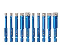 BRSCHNITT 10pcs Diamond Hole Saw Drill Bit Set - 1/4, 5/16, 3/8, 1/2 Inch for Porcelain, Ceramic, Stone, Granite, Marble - Hex Shank Dry Drilling - 6/8/10/12mm