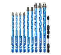 BRSCHNITT 11pcs Masonry Drill Bit Set 6*4+8*2+10*2+12MM&2pcs Phillips Bits | Serrated Carbide,for Wood/Plastic/Ceramic Tile/Concrete/Marble/Porcelain/Cement/Brick,Hex Shank,RPM≥2000,Fit Hand Drill