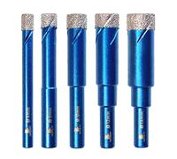 BRSCHNITT Diamond Drill Bit Set - 5pcs 6 8 10 12 14 mm Hole Saw Core With Round Shank for Porcelain Tile Ceramic Stone Granite Marble - Dry Drilling Core Bit Kit