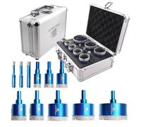 BRSCHNITT Diamond Hole Saw Kit - 11pcs Drill Bits with Triangle Shank for Porcelain Tile, Ceramic, Marble, Granite Drilling (6/8/10/20/25/28/32/35/45/50/65mm)