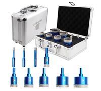 BRSCHNITT Diamond Hole Saw Kit - Porcelain Tile to Granite Drilling, 9pcs Diamond Drill Bits with Triangle Shank (6 8 10 20 25 32 35 43 50mm)