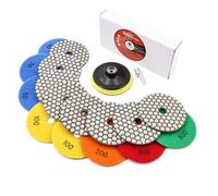BRSCHNITT Dry Diamond Polishing Pads Set 4 Inch Grit 50x3/100x2/200/400/800 - Dry Polish Pad Kit 8pcs for Granite Marble Concrete Quartz Marble Floor Polishing Plus a M14 Plastic Backer and Adapter