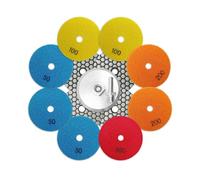 BRSCHNITT Dry Diamond Polishing Pads Set 4 Inch Grit 50x3/100x3/200x2 - Dry Polish Pad Kit 8pcs for Granite Marble Concrete Quartz Marble Floor Polishing Plus a M14 Alu Backer and Adapter