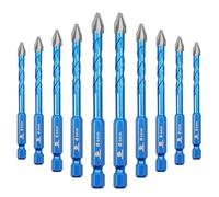 BRSCHNITT Head Eccentric Drill Bit 1/4" 6mm - 10pcs Carbide Tipped Drill bit Masonry Drill Bit Sets for Porcelain Ceramic Tiles Glass Hard Plastic Cement/Granite etc