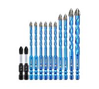 BRSCHNITT Serrated Carbide Masonry Drill Bit Set 5MM*2,6MM*4,8MM*2,10MM,12MM & Phillips Bits - Wood Drill Bits for Wood/Plastic/Masonry/Ceramic Tile Hex Shank Drills