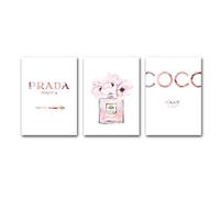 BRT 1 Piece/3 Pieces Abstract Canvas Painting Perfume Pink Peony Posters And Prints Quotes Perfume Bottle Painting Wall Pictures For Bedroom Decor 40X50cm unframed 3 pieces