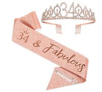 BRT Bearingshui Fabulous Sash and Tiara for Woman, Rose Gold Tiara for 34th Birthday Party