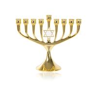 BRTAGG Hanukkah Menorah Upgrade Cups with Built-in Pins, Star of David Candle Holders 9 Branches Gold Plated Candlesticks Jewish Gifts (18.5cm Tall)
