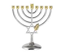 BRTAGG Hanukkah Menorah Upgrade Cups with Built-in Pins, Star of David Candle Holders 9 Branches, Silverplated Full Size Non Tarnish, Jewish Gifts (17.8cm, Silver)