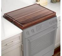 Brterade Acacia Wood Noodle Board Stove Cover, 30"L x 22"W x 2.5"H, Rustic Brown, Solid Wood, Multipurpose Stove Top Cover & Cutting Board with Juice Grooves & Built-in Wavy Handles