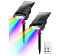 Brthera Solar Spot Lights Outdoor, 12 Color Modes Landscape Light Waterproof IP67 with Remote, 2-in-1 Color Changing/Cool/Warm White Solar Lights Outdoor for Yard Trees Garden Pool(Multicolor, 2 Pack)